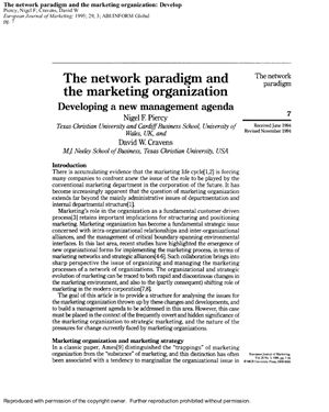 Piercy N., Cravens D.The network paradigm and the marketing organization. Developing a new management agenda