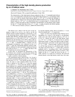 Sakawa Y., Koshikawa N., Shoji N. Characteristics of the high density plasma production by m=0 helicon wave