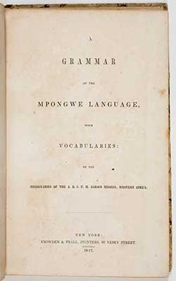 Wilson J.L. Grammar of the Mpongwe Language with Vocabularies