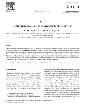 Dodeigne C., Thunus L., Lejeune R. Chemiluminescence as diagnostic tool. A review