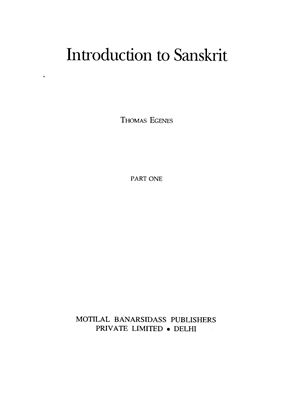 Egenes Th. Introduction to Sanskrit. Part I