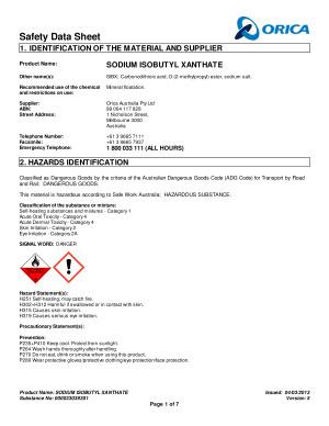 Safety Data Sheet for Sodium Isobutil Xanthate - Паспорт безопасности на изобутиловый ксантогенат натрия