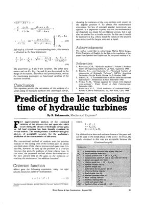 Predicting the Least Closing Time for Hydraulic Turbines. WP&amp;DC Issue August 1991