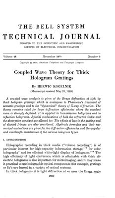Kogelnik H. The coupled wave theory for thick hologram gratings