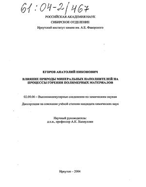 Егоров А.Н. Влияние природы минеральных наполнителей на процессы горения полимерных материалов