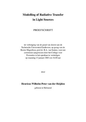 Heijden H.W.P., Van der. Modelling of Radiative Transfer in Light Sources