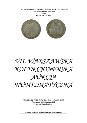 Katalog aukcij Warszawskie stowarysczeie numizatyczne 2008