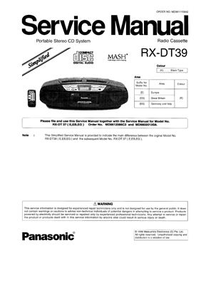 Service Manual - Portable stereo CD system Panasonic RX-DT39 (Е, ЕВ, ЕG)
