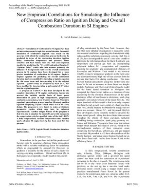Harish Kumar R., Antony A.J. New Empirical Correlations for Simulating the Influence of Compression Ratio on Ignition Delay and Overall Combustion Duration in SI Engines