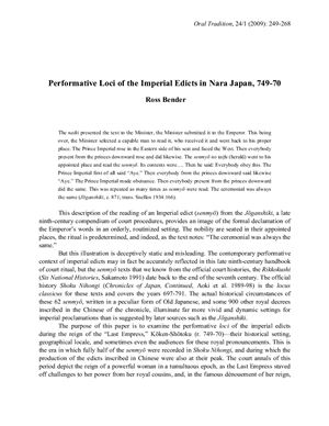 Bender Ross. Performative Loci of the Imperial Edicts in Nara Japan, 749-70