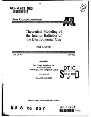 Gough Paul S. Theoretical modeling of the interior ballistics of the electrothermal gun