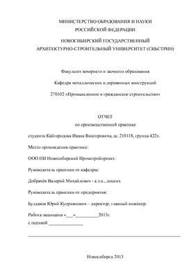 Отчет по производственной практике. ООО ПИ Новосибирский Промстройпроект