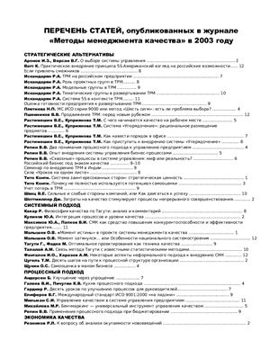 Методы менеджмента качества 2003 перечень статей