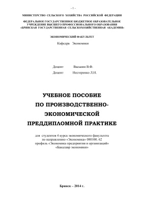 Васькин В.Ф., Нестеренко Л.Н. Учебно-методическое пособие по производственно-экономической преддипломной практике