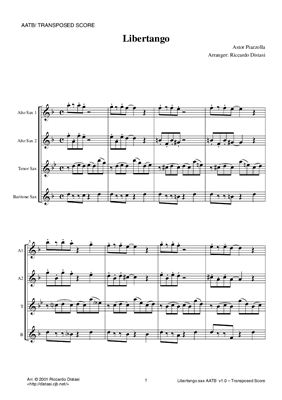 Piazzolla Astor. Libertango. (Saxophone Quartet)