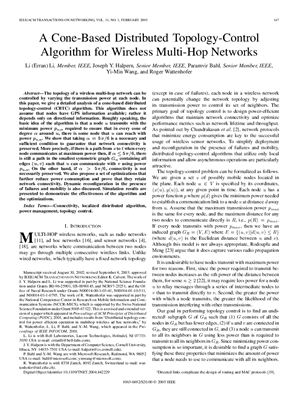 Li L.(E)., Halpern J., Bahl P., Wang Y., Wattenhofer R. A Cone-Based Distributed Topology-Control Algorithm for Wireless Multi-Hop Networks