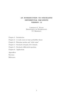 Evans L.C. An Introduction to Stochastic Differential Equations