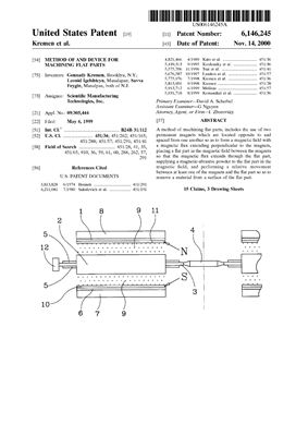 Патент на изобретение US 6146245 B2. Method of and apparatus for machining flat parts