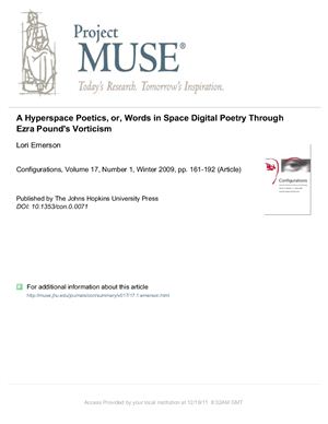 A Hyperspace Poetics, or, Words in Space: Digital Poetry Through Ezra Pound's Vorticism - Lori Emerson
