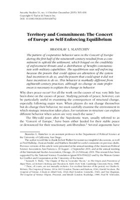 Slantchev B.L. Territory and Commitment: The Concert of Europe as Self-Enforcing Equilibrium
