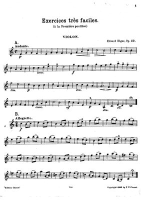 Elgar Edward. Exercises tres faciles. Violon