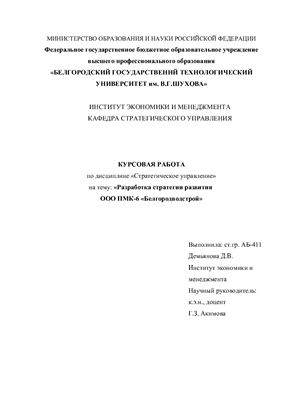 Разработка стратегии развития ООО ПМК-6 Белгородводстрой
