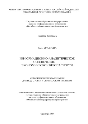 Булатова Ю.И. Информационно-аналитическое обеспечение экономической безопасности