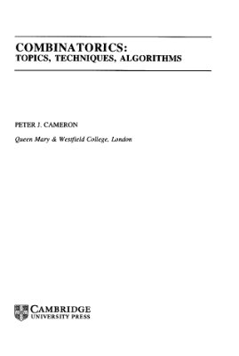 Cameron P.J. Combinatorics - Topics, Techniques, Algorithms