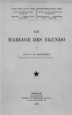 Hulstaert R.P.G. Le mariage des Nkundó