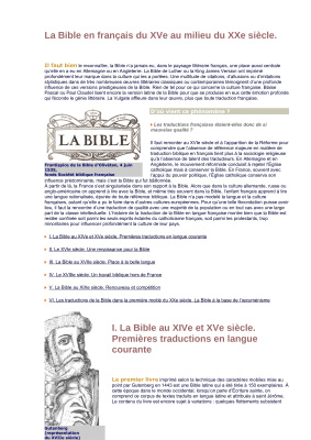 La Bible en français du XVe au milieu du XXe siècle