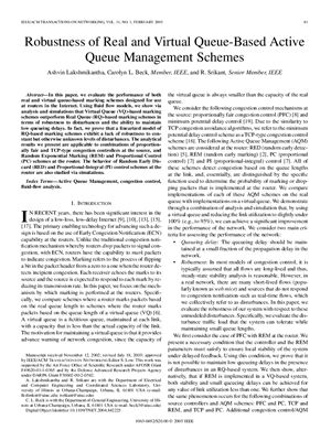 Lakshmikantha A., Beck C., Srikant R. Robustness of Real and Virtual Queue-Based Active Queue Management Schemes