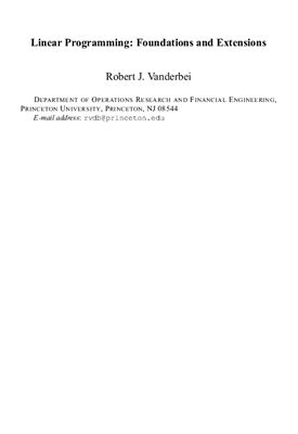Vanderbei R.J. Linear Programming. Foundations and Extensions