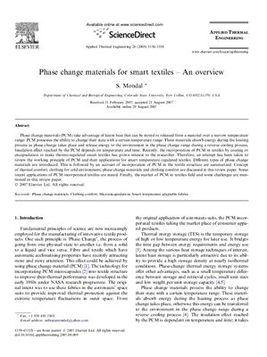 Mondal S. Phase change materials for smart textiles - An overview (Фазопереходные материалы для текстилей с особыми свойствами - обзор)