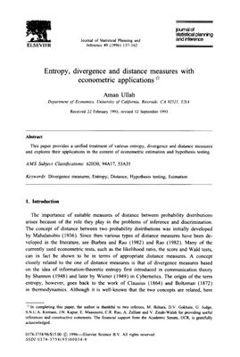 Ullah Aman. Entropy, divergence and distance measures with econometric applications