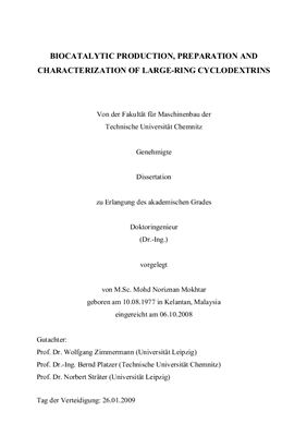 Mokhtar Mohd Noriznan. Biocatalytic production, preparation and characterization of large-ring cyclodextrins. Dissertation