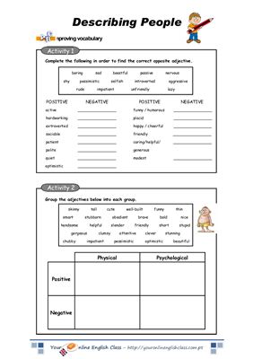 Describing people (appearance & character) worksheets