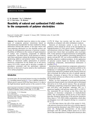 Shembel E.M. Polischuk Yu.V. e.a. Reactivity of natural and synthesized FeS2 relative to the components of polymer electrolytes