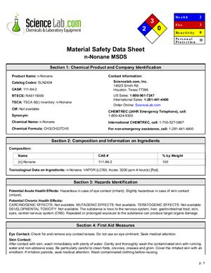 Material Safety Data Sheet for Nonane - Паспорт безопасности нонана