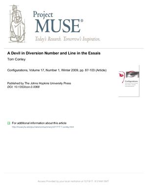 A Devil in Diversion: Number and Line in the Essais - Tom Conley