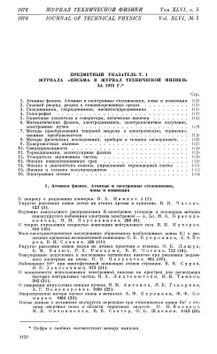 Предметный указатель журнала Письма в журнал технической физики 1975-1986 гг