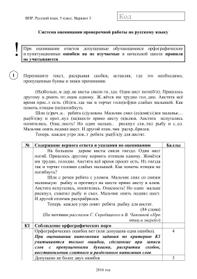 ВПР 2016. Русский язык. 5 класс. Варианты 03-04