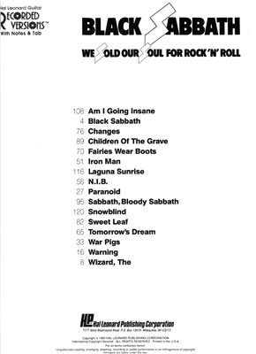Black Sabbath. We Sold Our Souls For Rock 'n' Roll. (TAB, chords)