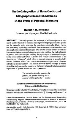 Hermans Hubert J.M. On the Integration of Nomothetic and Idiographic Research Methods In the Study of Personal Meaning
