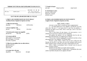 Тест по итальянскому языку для 6 класса МО Болгарии 2009 года