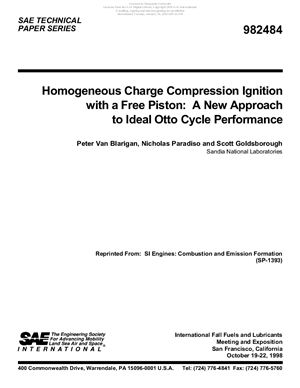 Van Blarigan, P., Paradiso, N., Goldsborough, S. Homogeneous Charge Compression Ignition with a Free Piston: A New Approach to Ideal Otto Cycle Performance