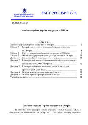 Зовнішня торгівля України послугами за 2010 рік
