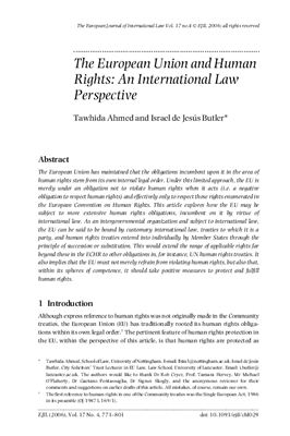 Tawhida Ahmed and Israel de Jes?s Butler, The European Union and Human Rights: An International Law Perspective