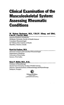 Buchahan Watson W. Clinical Examination of Musculoskeletal System Assessing Rheumatic Conditions (Клиническое обследование мышечно-скелетной системы на предмет ревматических расстройств)