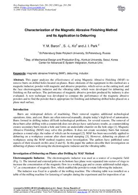 Baron Y.M., Ko S.L., Park J.I. Characterization of the Magnetic Abrasive Finishing Method and Its Application to Deburring