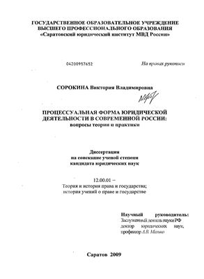 Сорокина В.В. Процессуальная форма юридической деятельности в современной России: вопросы теории и практики
